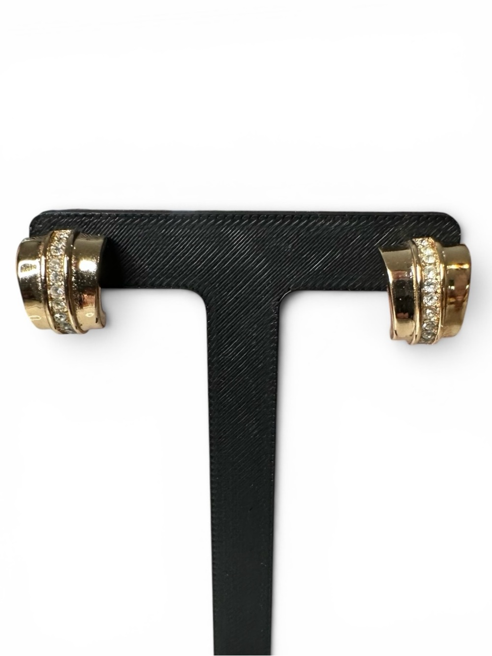 Vintage Christian Dior Gold Plated Crystal Huggie Clip-On Earrings